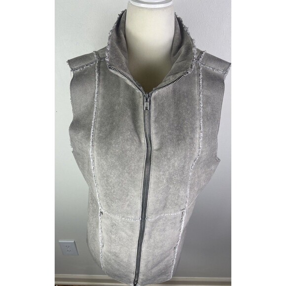 Johnny Was Pete Greta Vest Full Zip Faux Suede Sherpa Fur Gray M Pockets Western - Picture 2 of 14